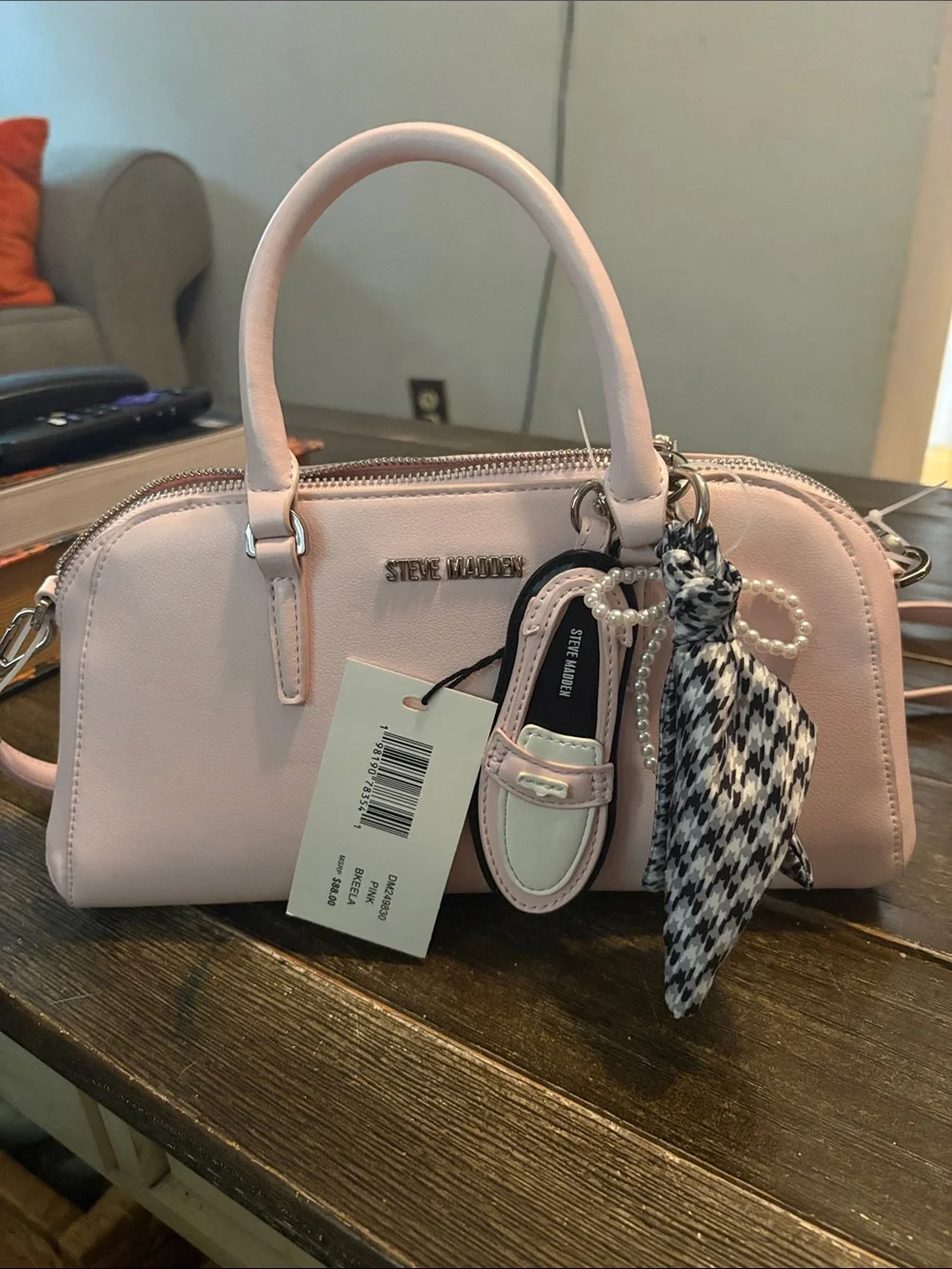 Steve Madden Pale Pink Satchel with Charm Accent